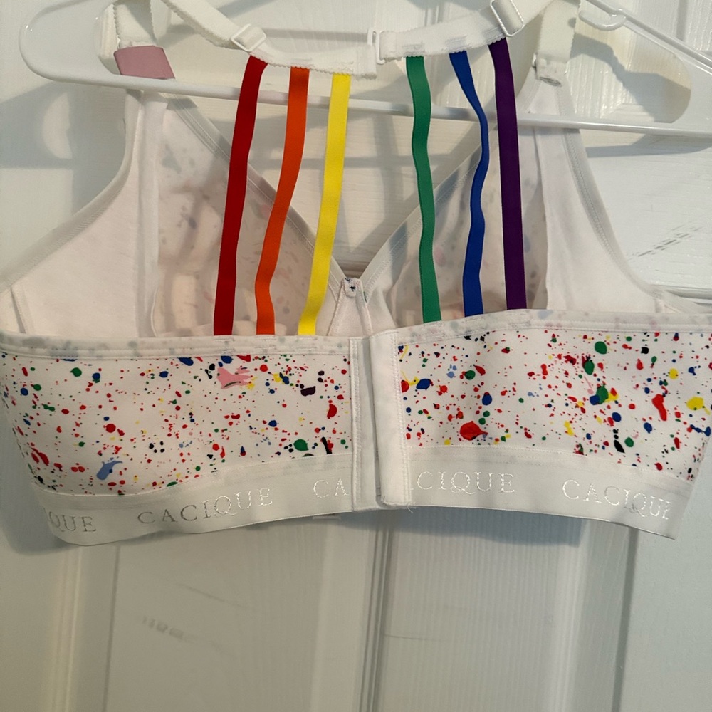 Cacique 40D Rainbow Strap Paint Splatter Bra | Unlined No-Wire Full Coverage NWT - Picture 5 of 7
